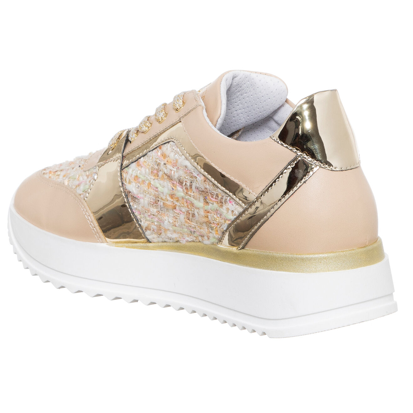 Patrizia Pepe Baskets en Cuir Cipria rose/doré - Talon 5 cm