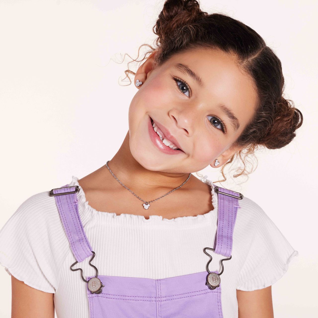 Stalen ketting Micky Mouse met wit kristal