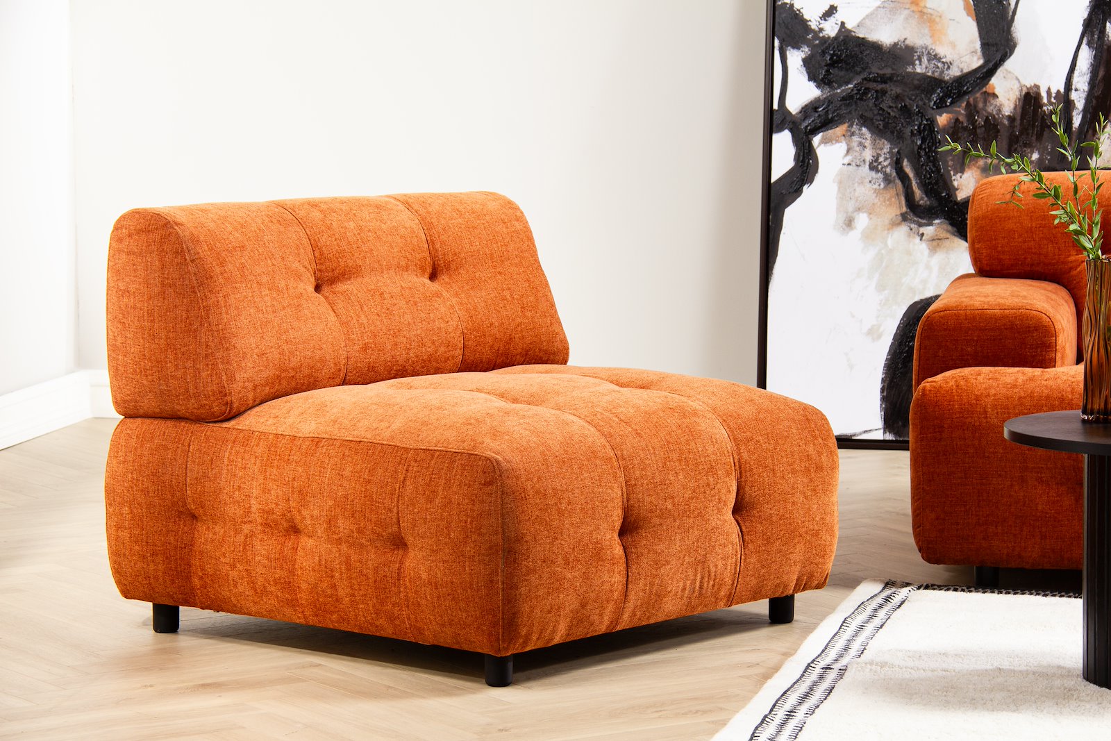 Mina sofa moduler 1,5-seter heltrekt. Tekstil City 54 Bronze med sorte ben