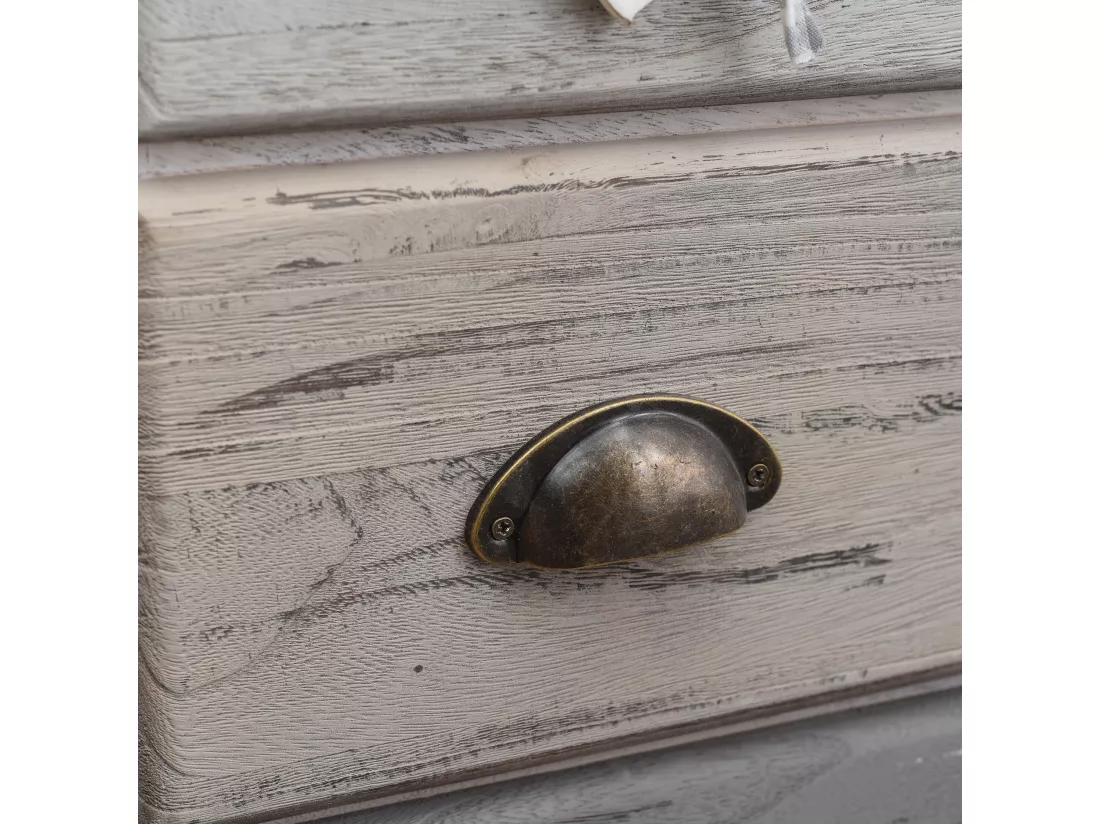 Chiffonnier Chevet 4 Tiroirs Bois Blanc Gris Shabby 72x29x25