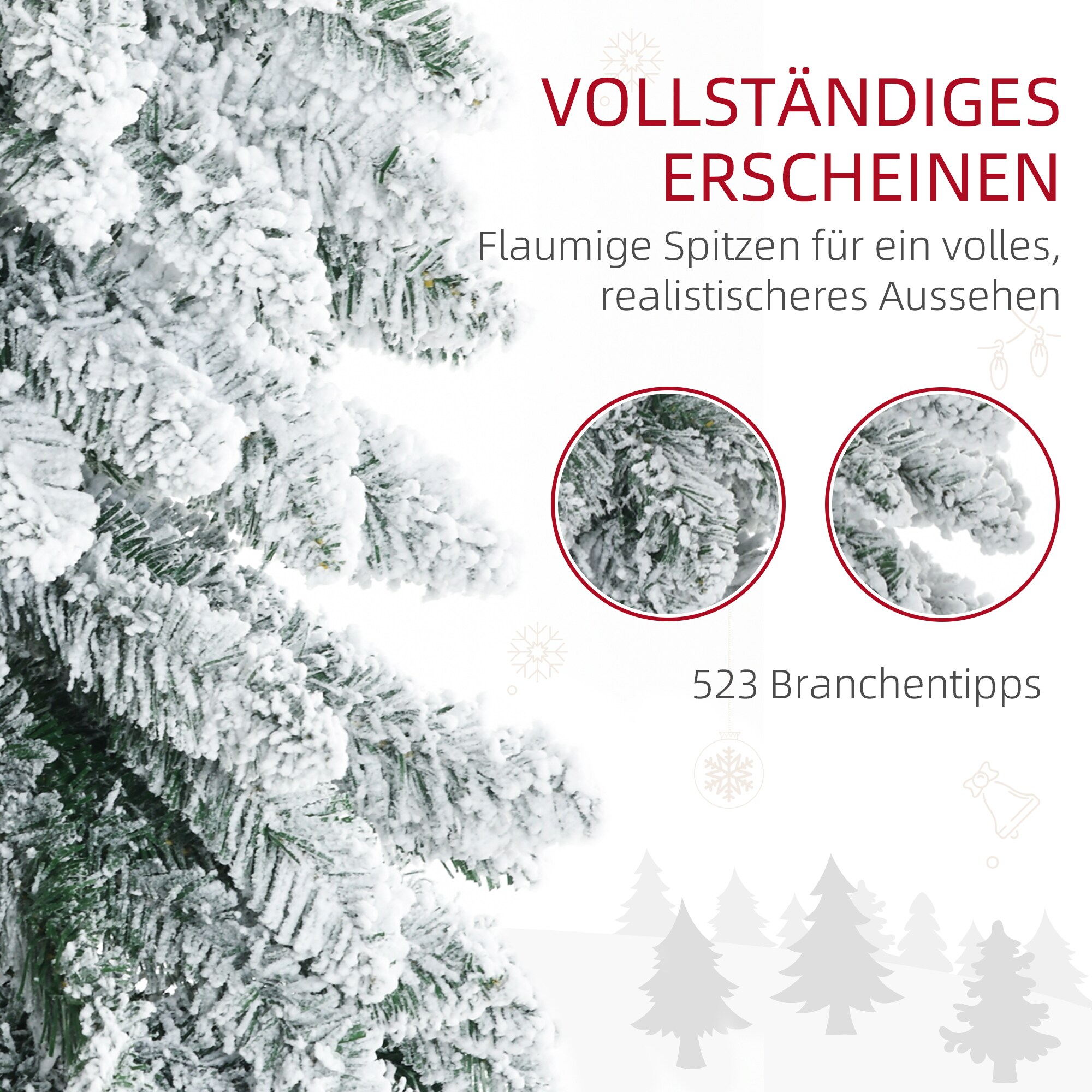 HOMCOM Künstlicher Weihnachtsbaum mit Kunstschnee und 523 Zweigen grün 74L x 74B x 180H cm