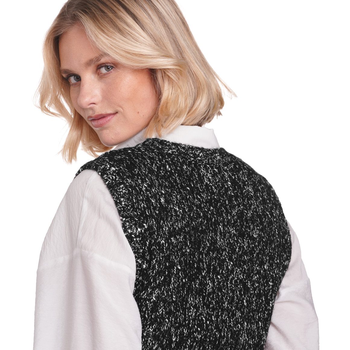Gina Damen Strickpullunder mit Wollanteil schwarz / weiss