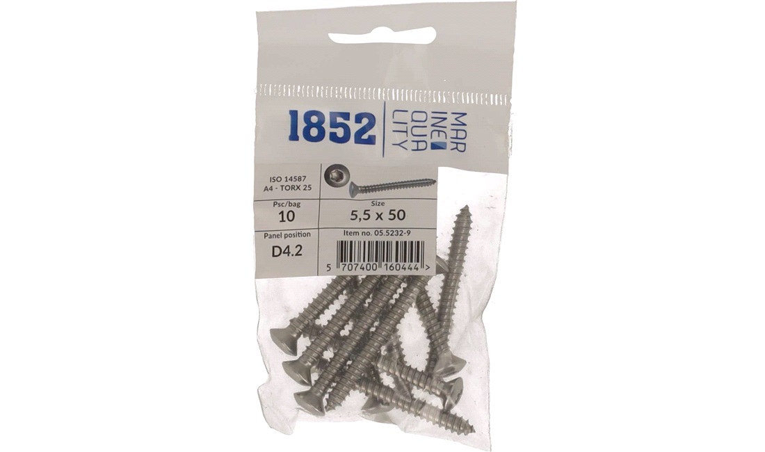 Skrue linsehoved 5,5x50 a4 torx 10 stk iso 9479-4