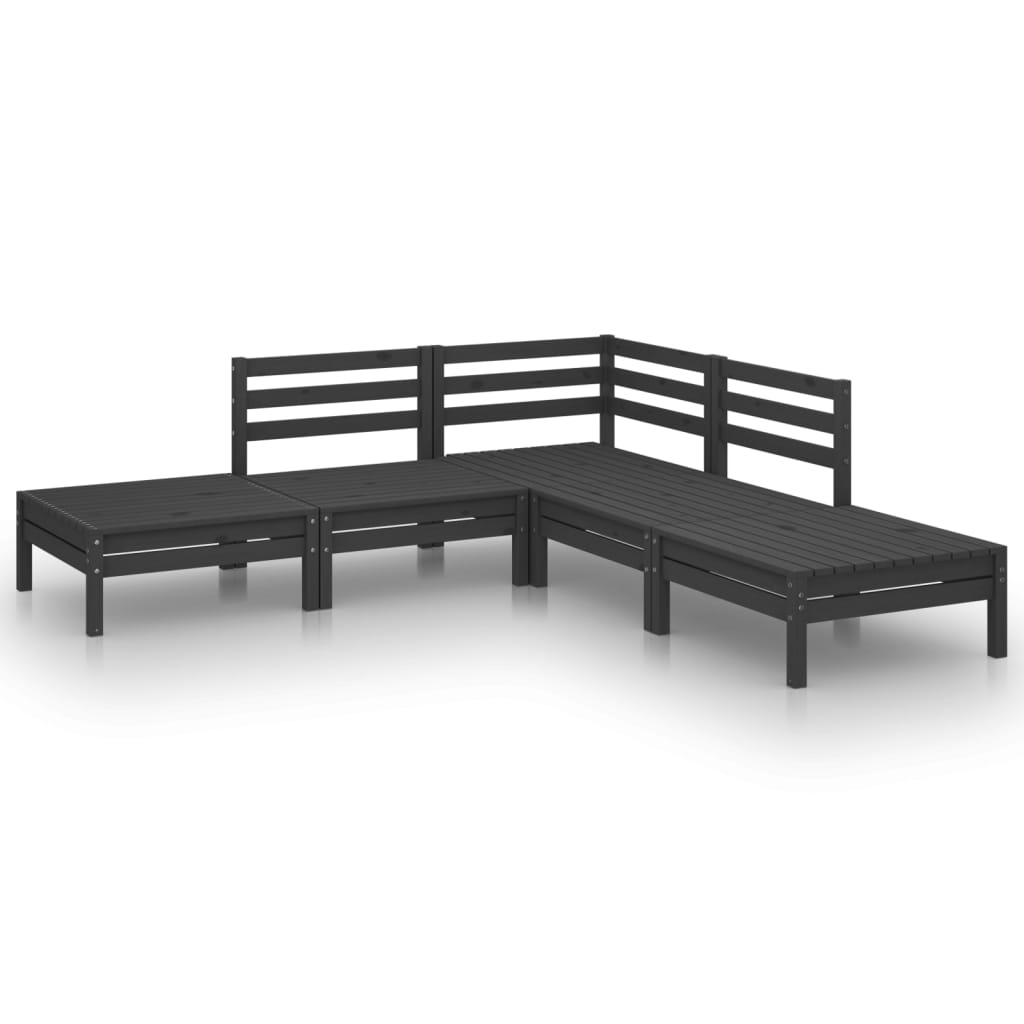 Salon de jardin meuble d'extérieur ensemble de mobilier 5 pièces bois de pin massif noir