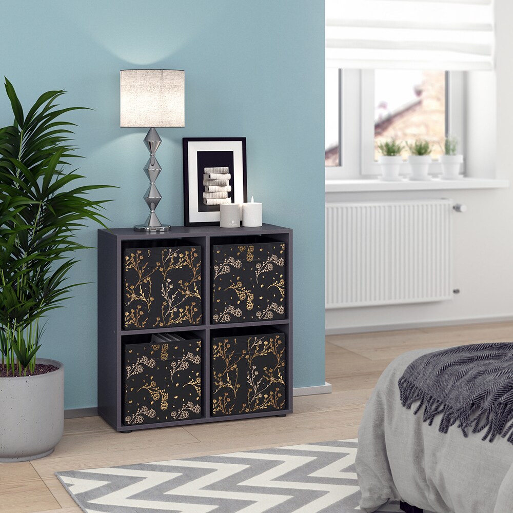 Vicco Raumteiler Würfelregal Standregal Tetra Schwarz Faltbox Wohnzimmer Regal 73x72 cm modern Ablage 4 Fächer Dekoregal Ordnerregal Aufbewahrung