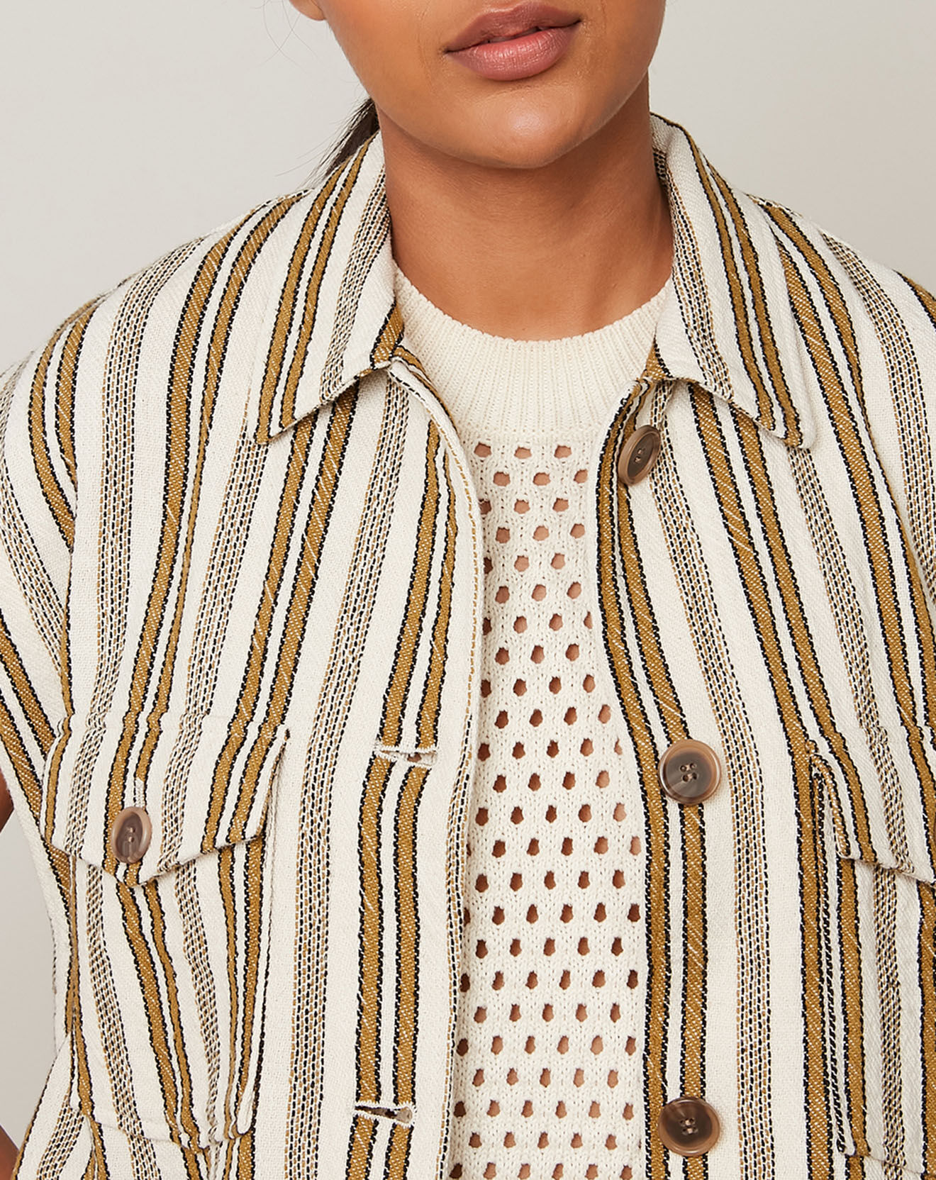 Hartford Veste Vic rayée raw blanc/marron