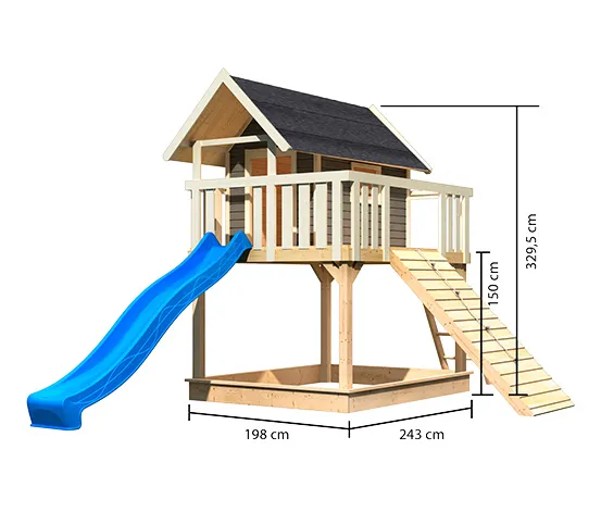 Karibu Stelzenhaus »Fidel« mit Rutsche, Kletterwand und Holzrampe