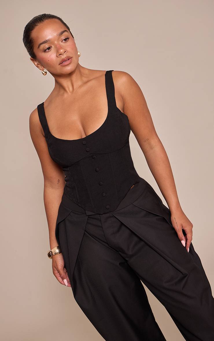 Noir Top Corset Décolleté Arrondi Avec Boutons Devant Shape
