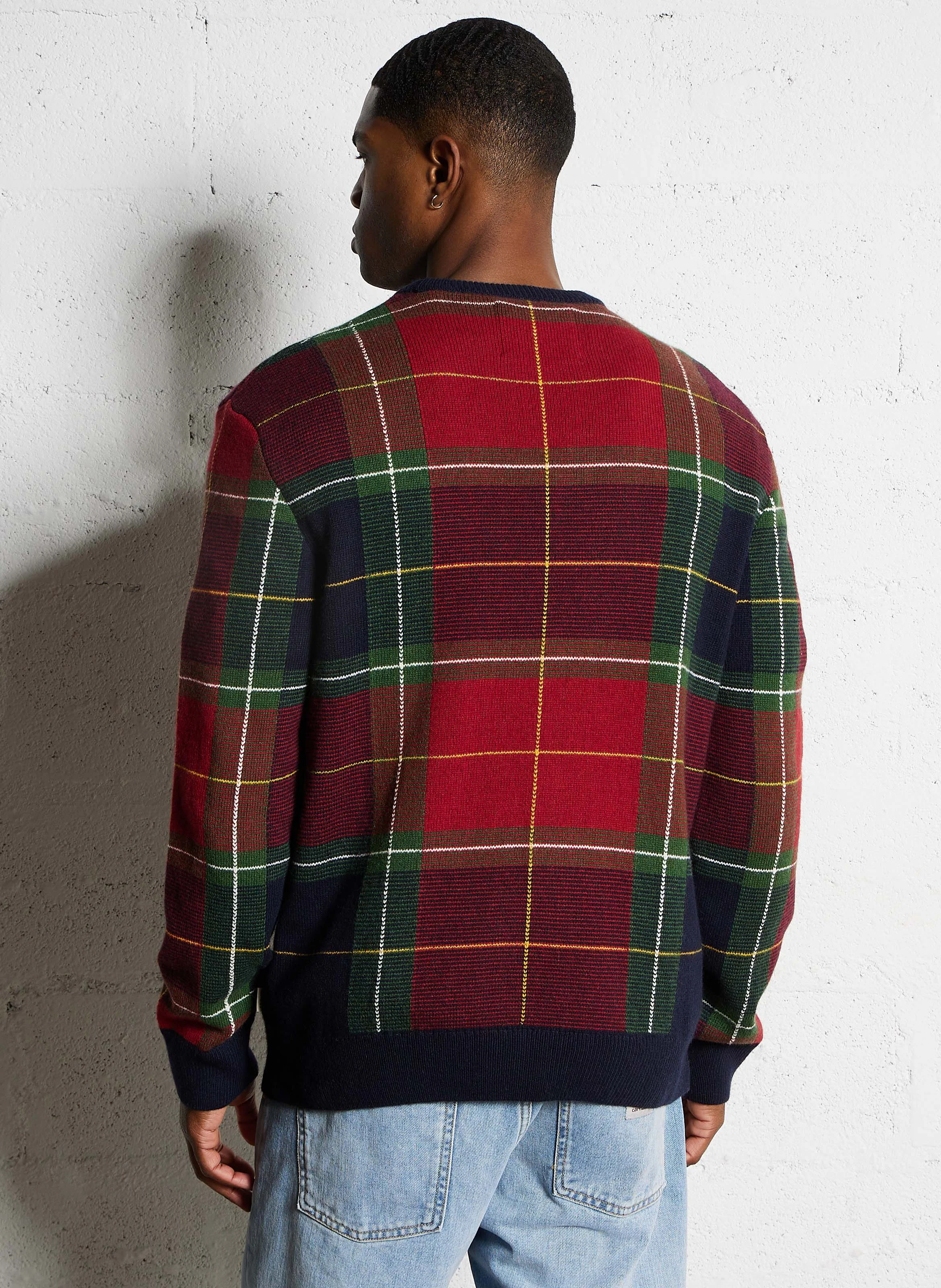 Pull droit en coton bio mélangé imprimé | Bleu