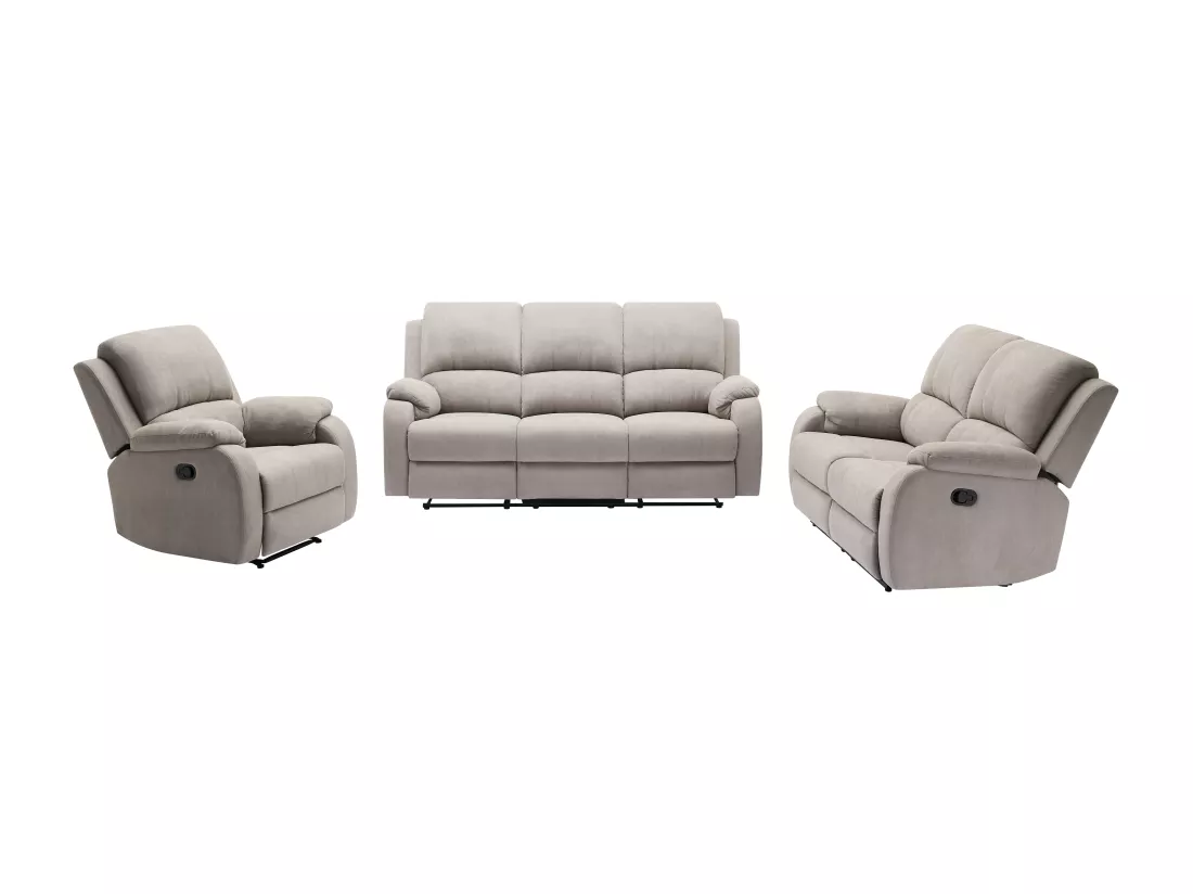 Canapé 3 places, 2 places et fauteuil relax en microfibre gris clair BRODY
