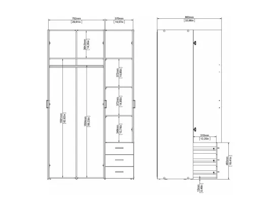 Garde-robe 3 portes Dsemplic, Meubles de chambre, Penderie de plain-pied, Placard à vêtements, 116x50 h200 cm, Chêne