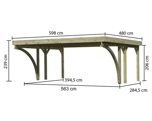Dubbele carport Karibu Pluwig 1 variant C 598x480 cm drukgeïmpregneerd