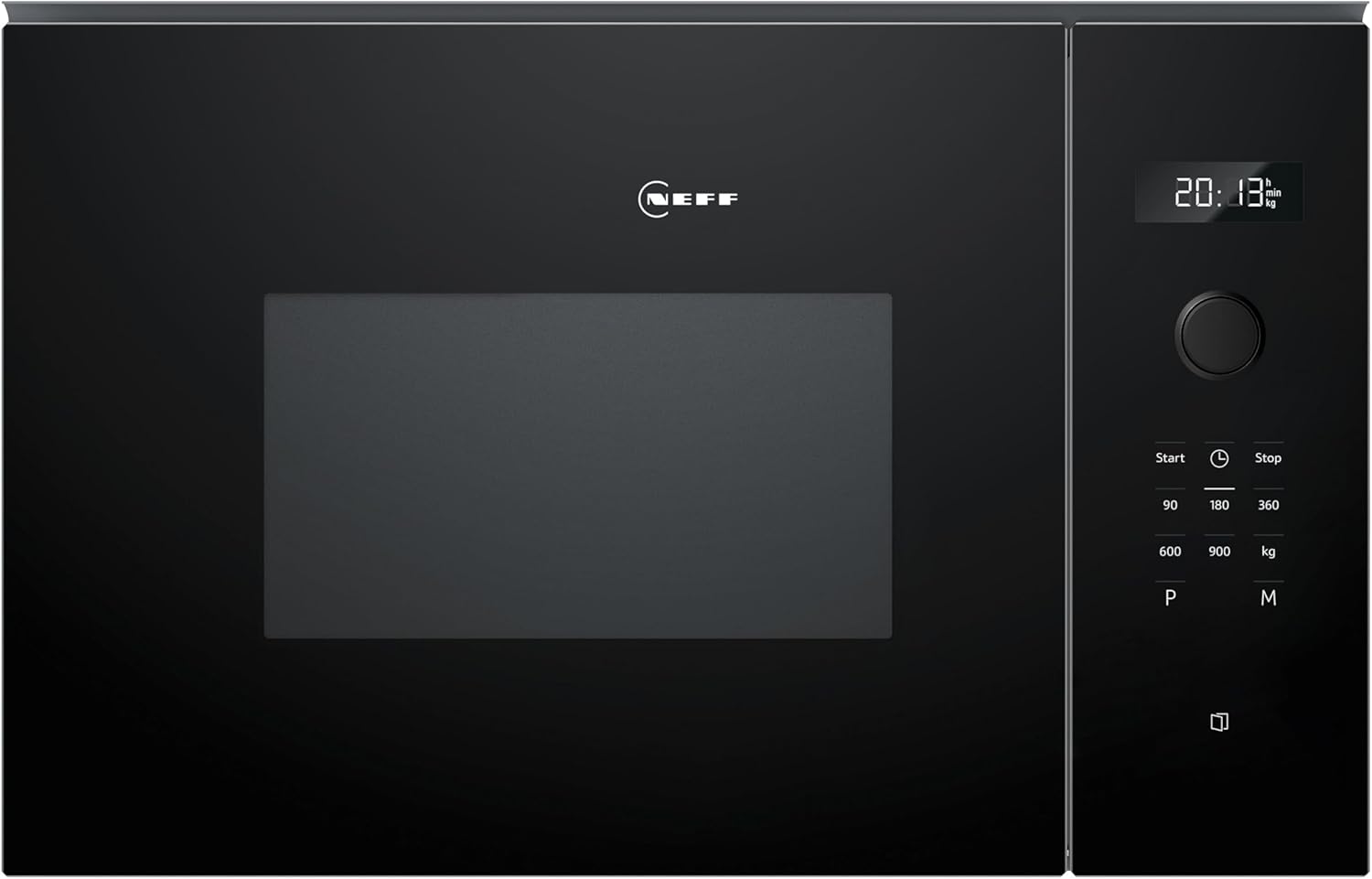Neff N 50, HLAWD53K0, Einbau Mikrowelle, 59 x 38 cm, Easy Clean für schnelle Reinigung, LED Display, 1-Touch Buttons, Automatikprogramme, LED Innenbeleuchtung, 31,5 cm Drehteller, Schwarz