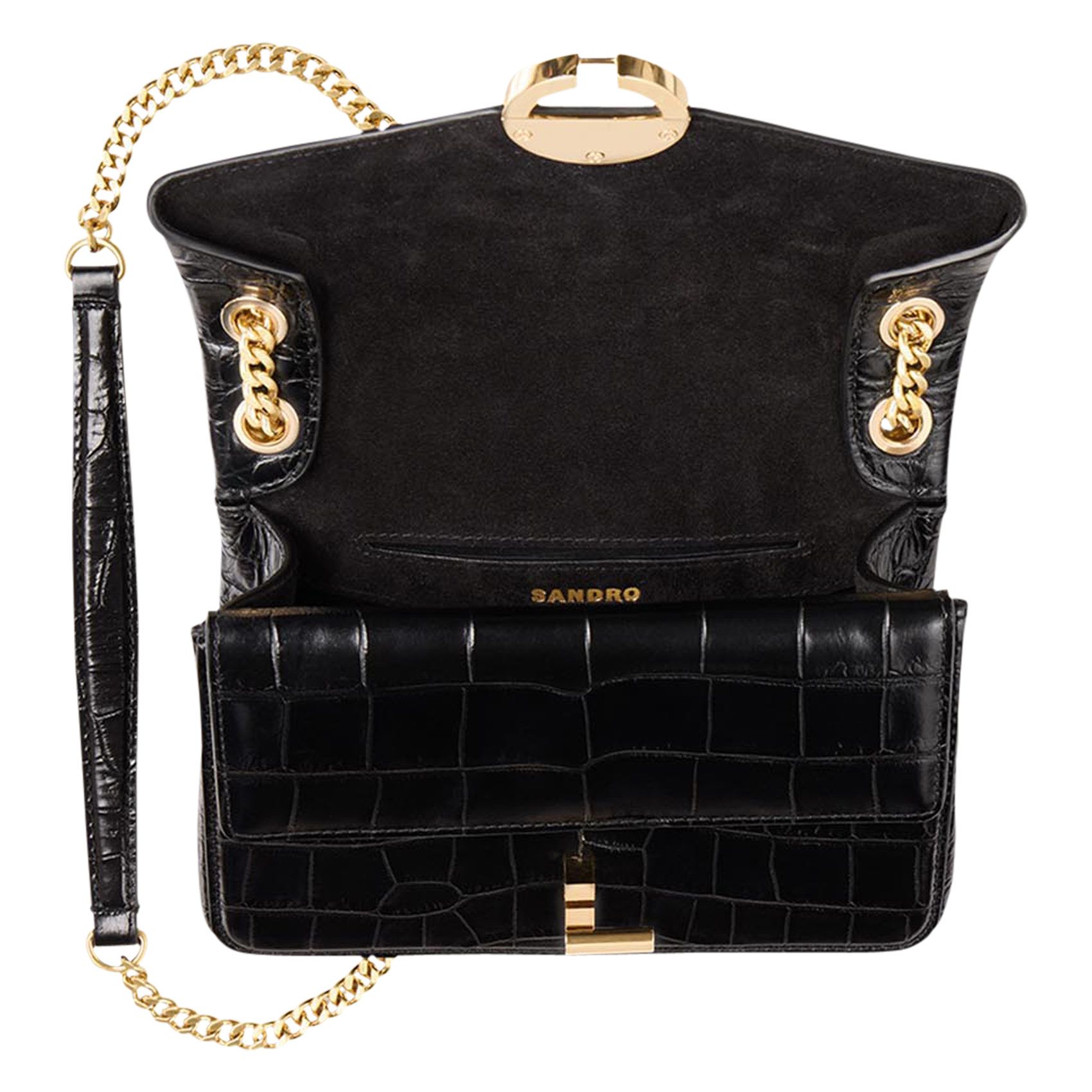 Sac bandoulière en cuir embossé facon | Noir