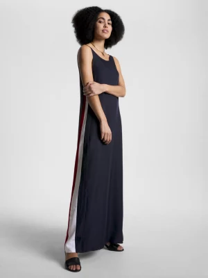 Vestido camiseta maxi sem mangas com estampa listrada global