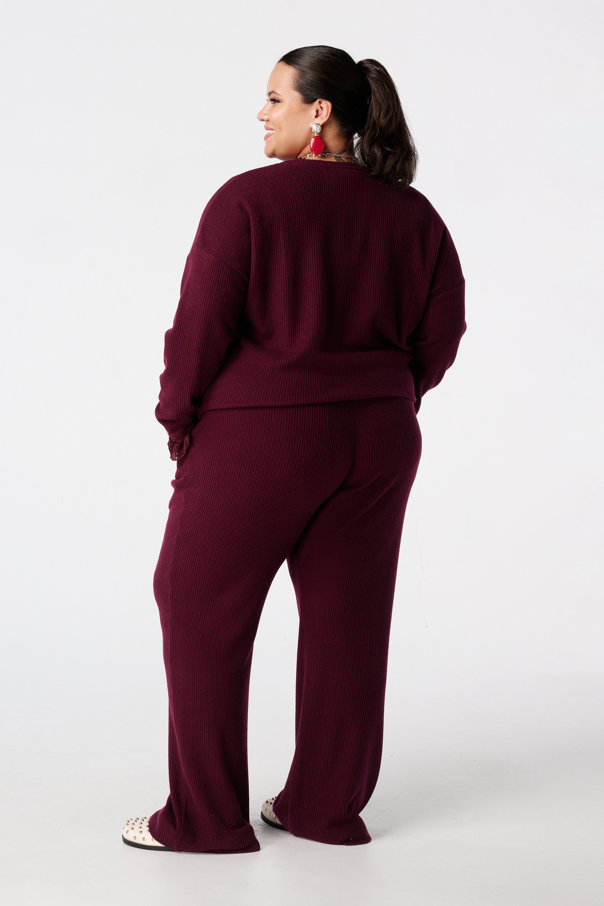 Rechte broek met elastieke taille Bordeaux