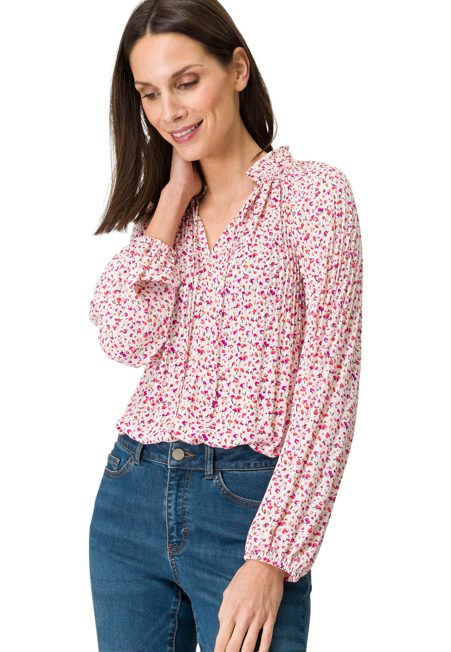 zero| Damen Plissee Bluse mit Blumen