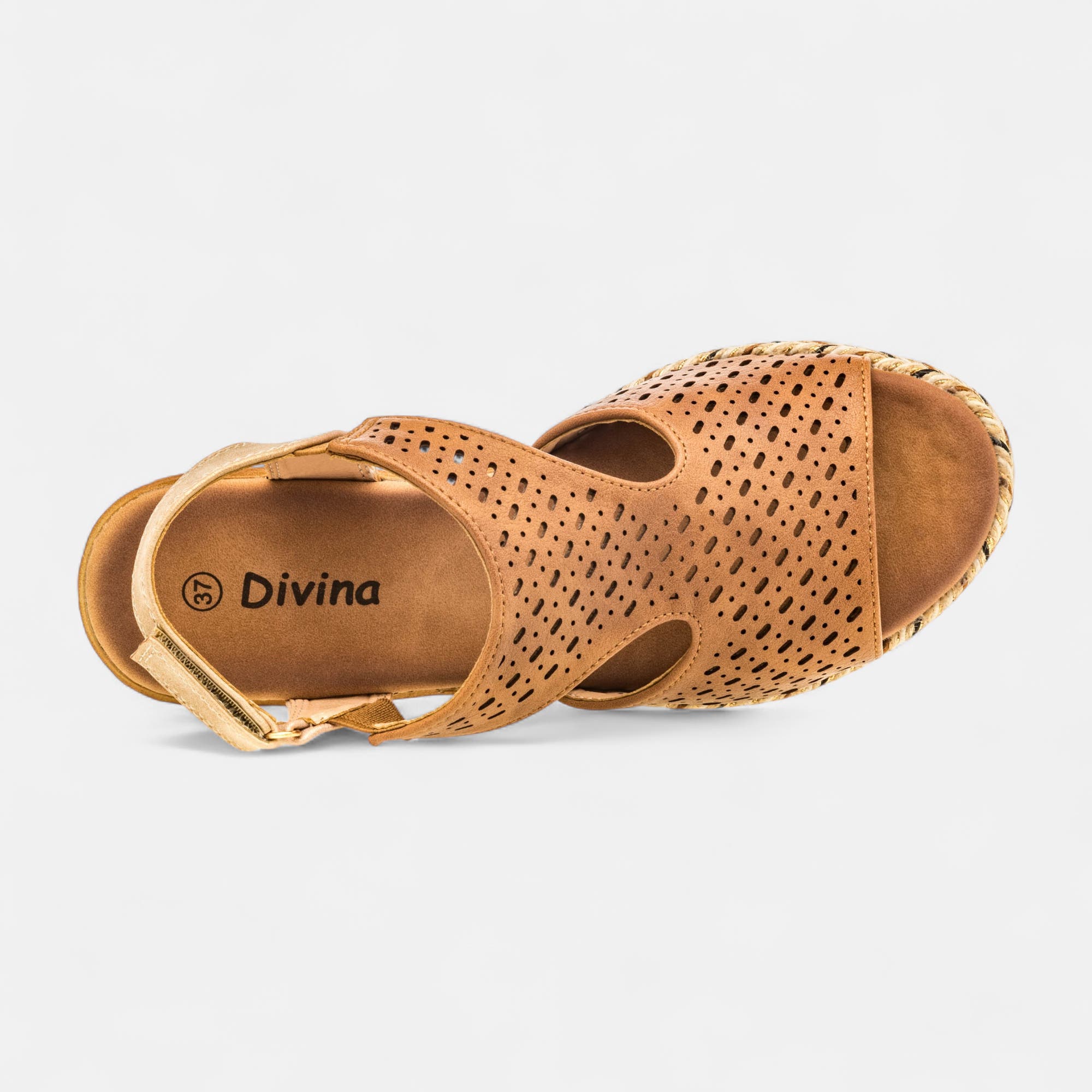 Sandales à talon compensé Femme cognac