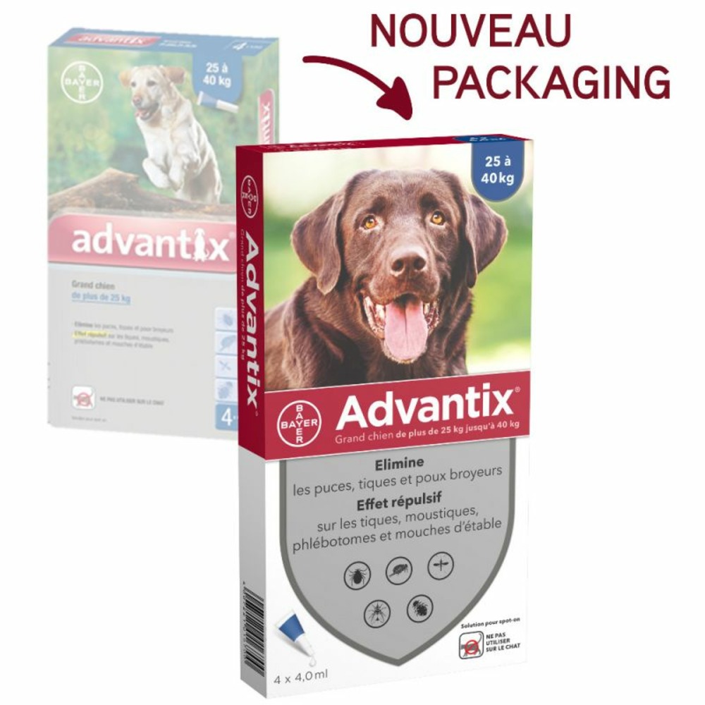 Pipettes anti parasitaire grand chien 25 40kg 6 pipettes