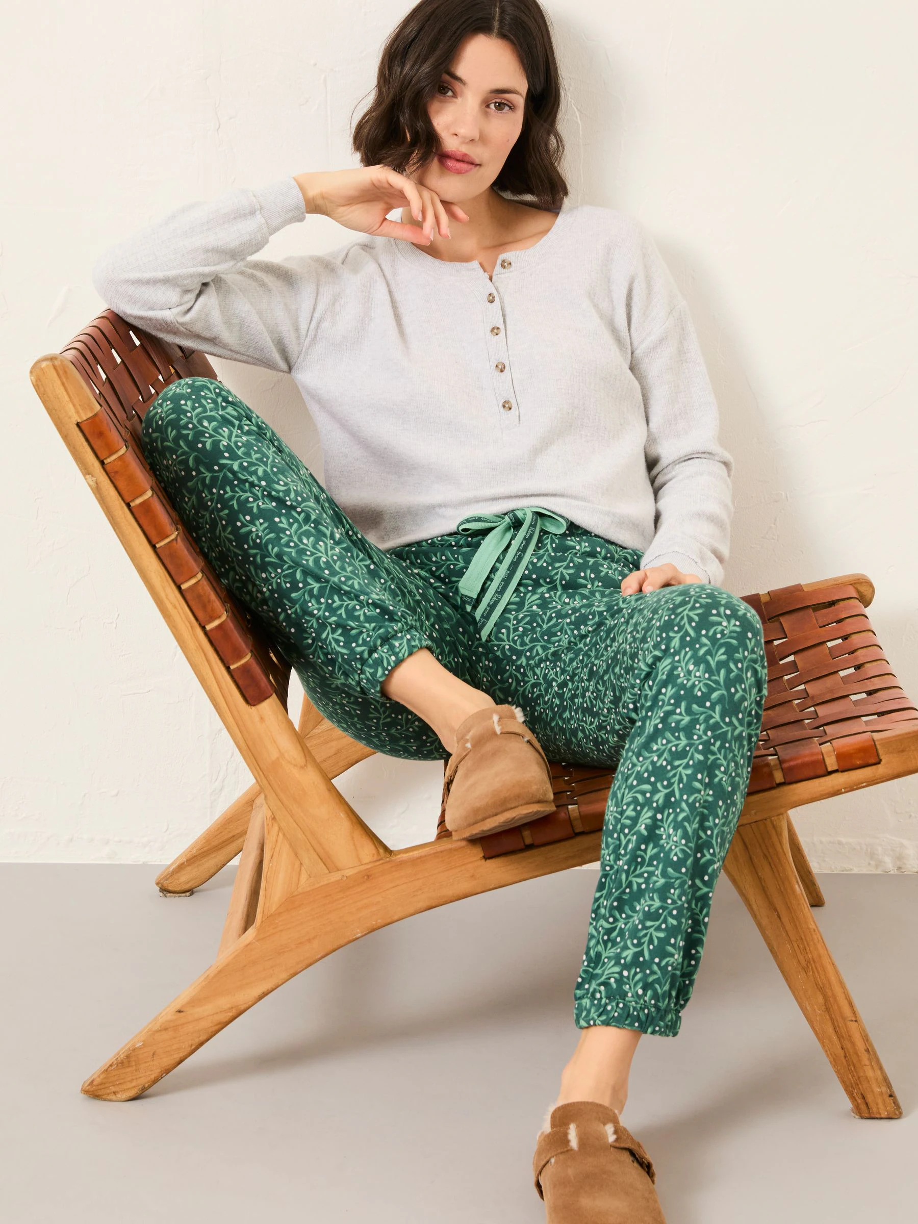 Dark Green Mistletoe - FatFace Jersey Pyjama Bottoms