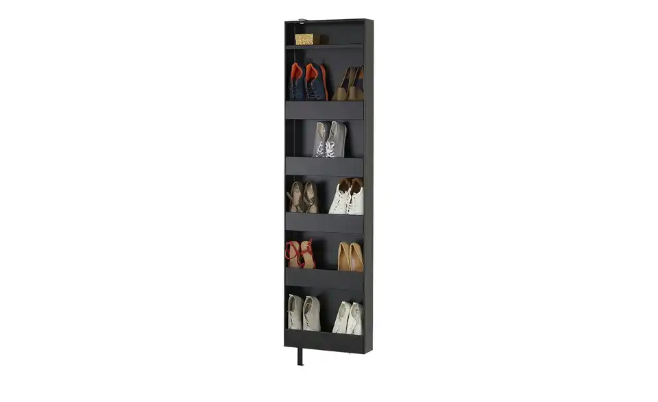 Schuh- und Mehrzweckschrank Santarem Schwarz, bronzefarben Spiegelfront (Bronze)