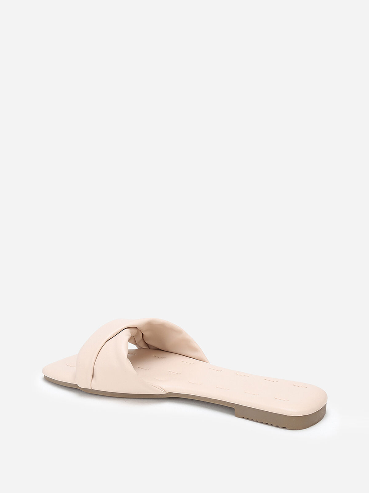 Mules plates à bride torsadée en simili- Beige