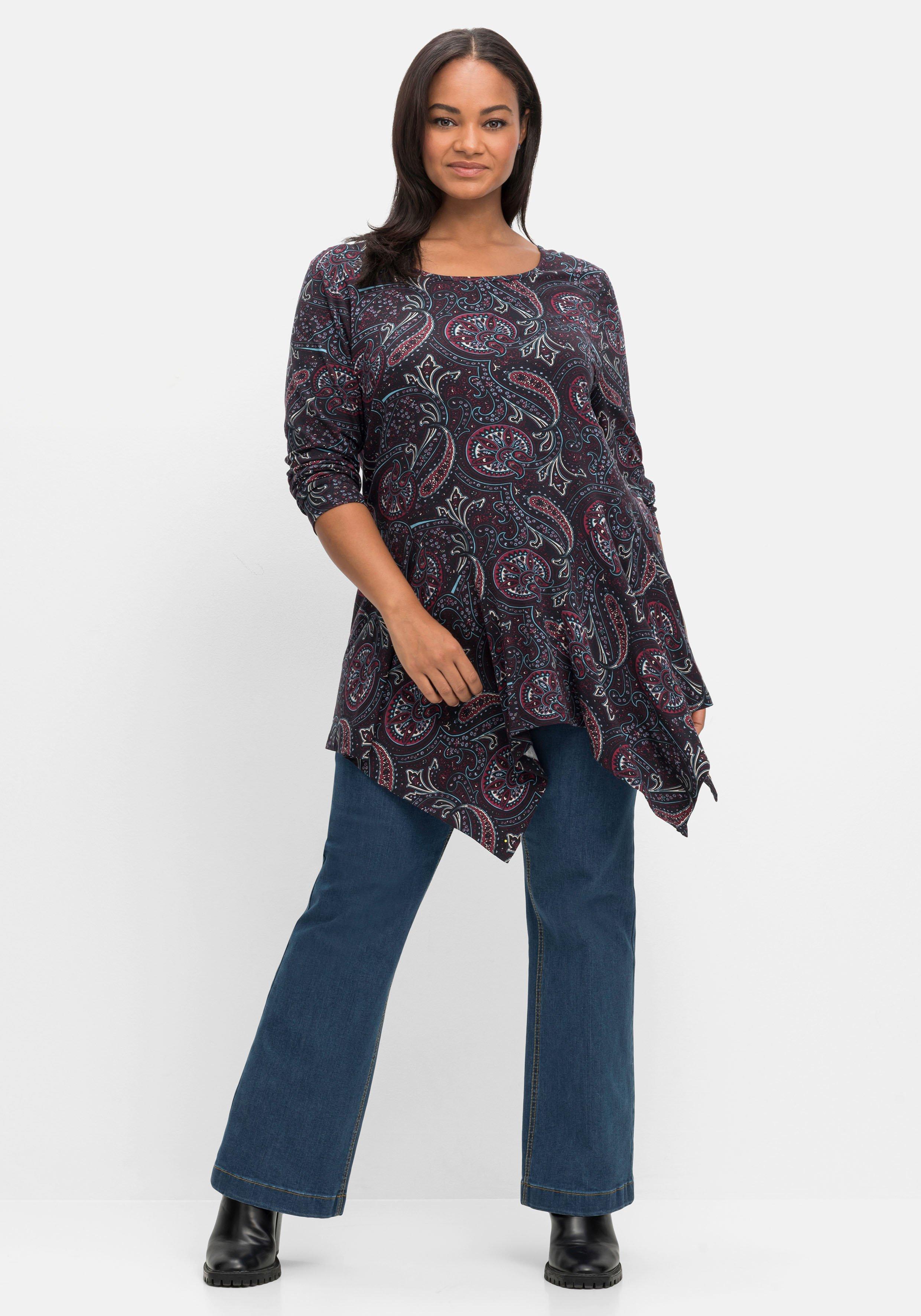 Zipfelshirt in Longform, mit Paisley-Print