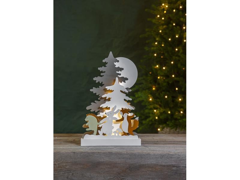 Star Trading Tischdeko Forest Friends, 44 cm, Holz Beleuchteter Wald mit Tieren