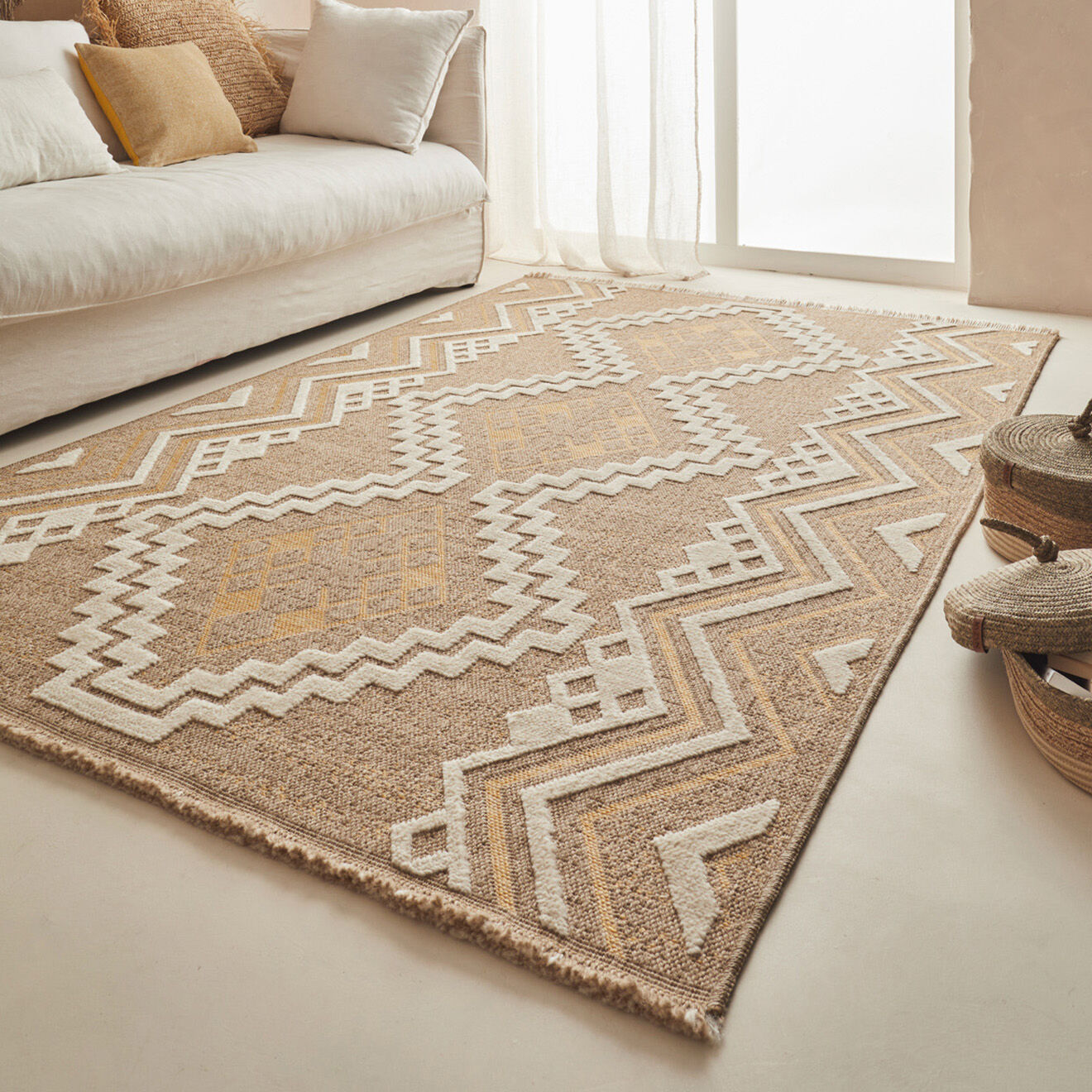 Nazar Rugs Tapis aspect jute TULUM 9054 intérieur & extérieur jaune - 120x170 cm