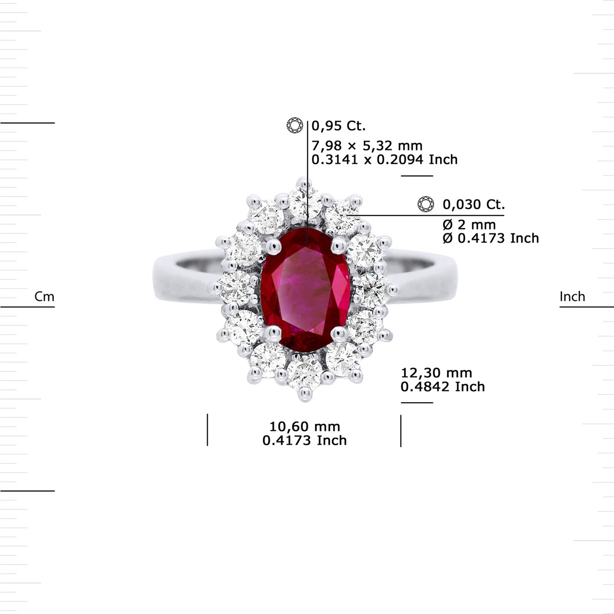 Bague Marquise RUBIS 0,95 Cts Diamants 0,36 Cts Or Blanc 18 Carats