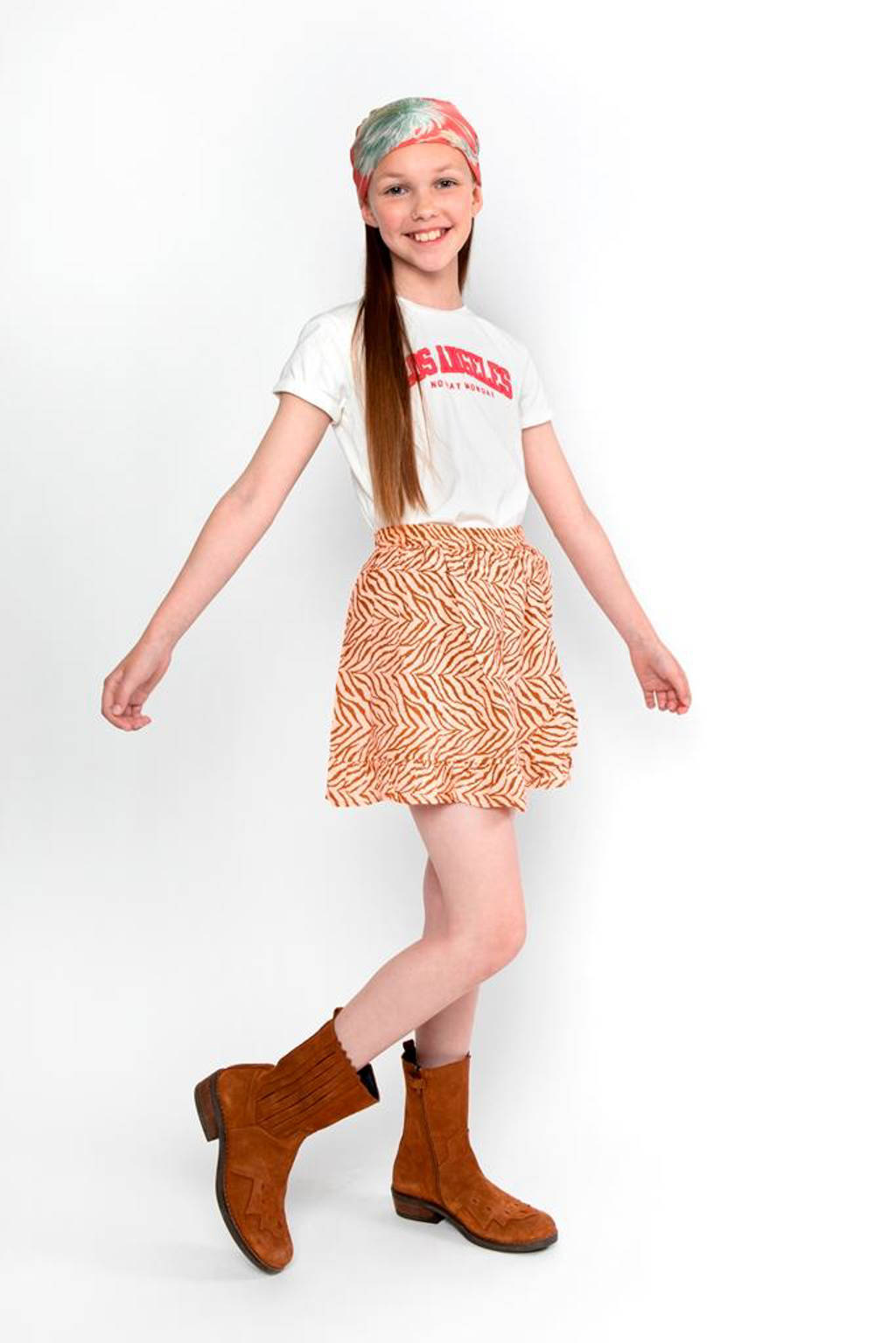 No Way Monday rok met all over print roze/bruin