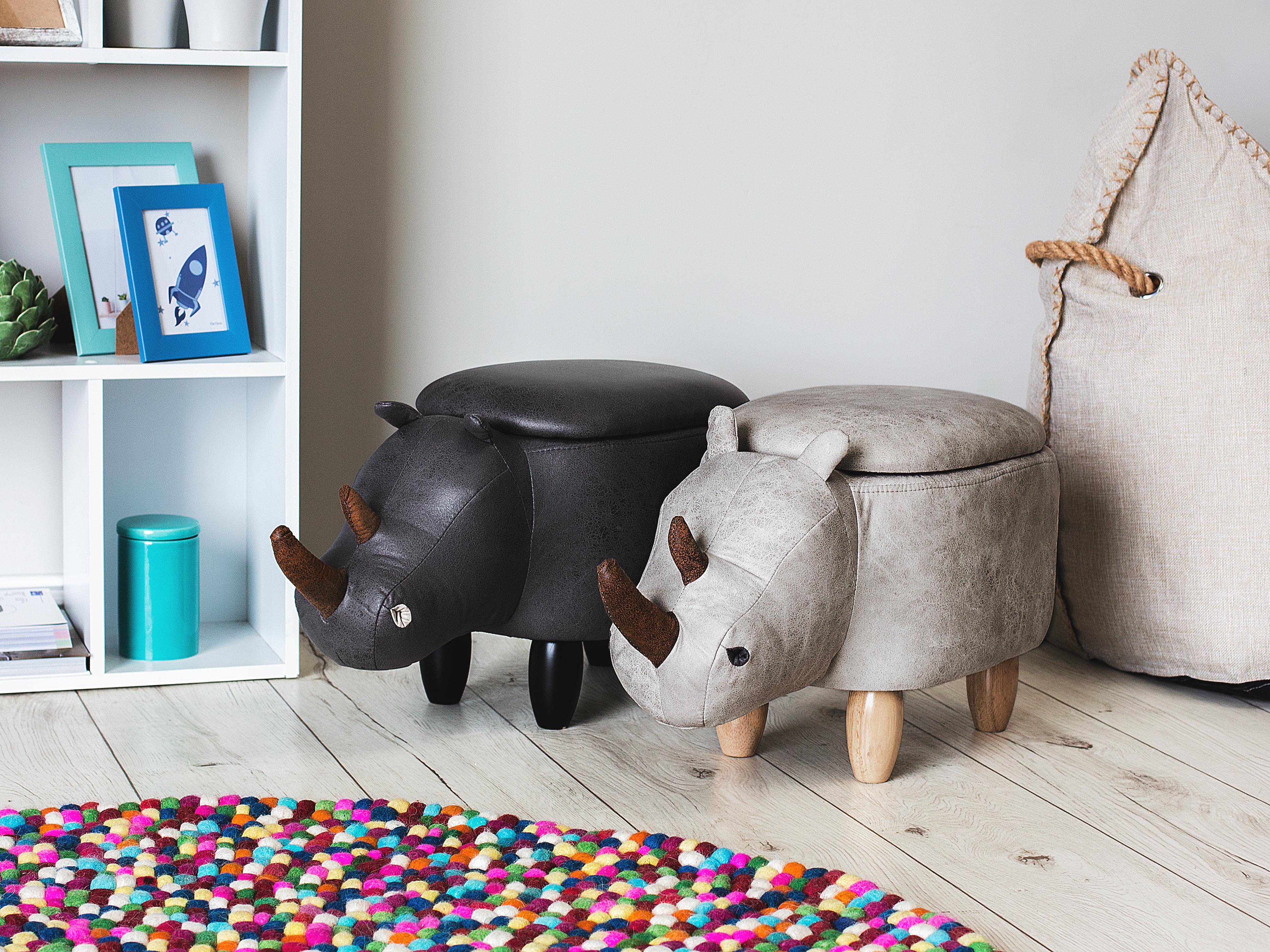 Dierenpoef met opbergruimte RHINO Kunstleer Lichtgrijs Neushoorn