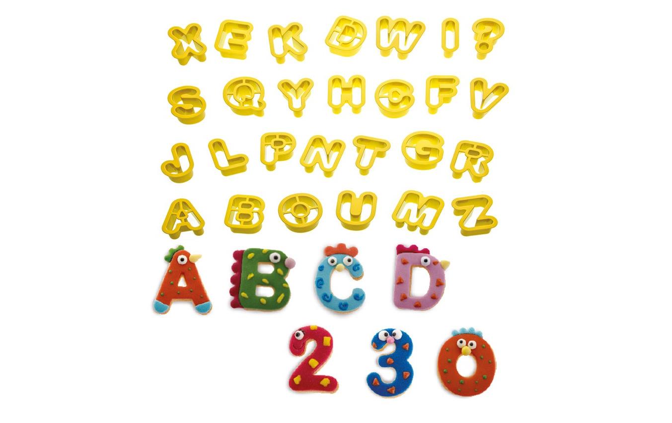 Guetzli-Ausstecher-Set 36 Stück, Alphabet und ZahlenAusstecher in Buchstaben- und Zahlenform