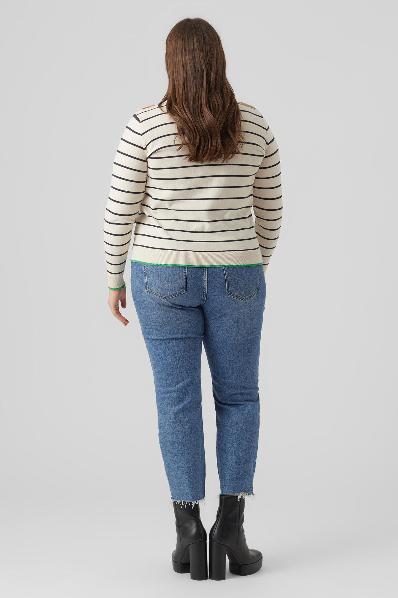 Suéter listrado plus size - Cinza