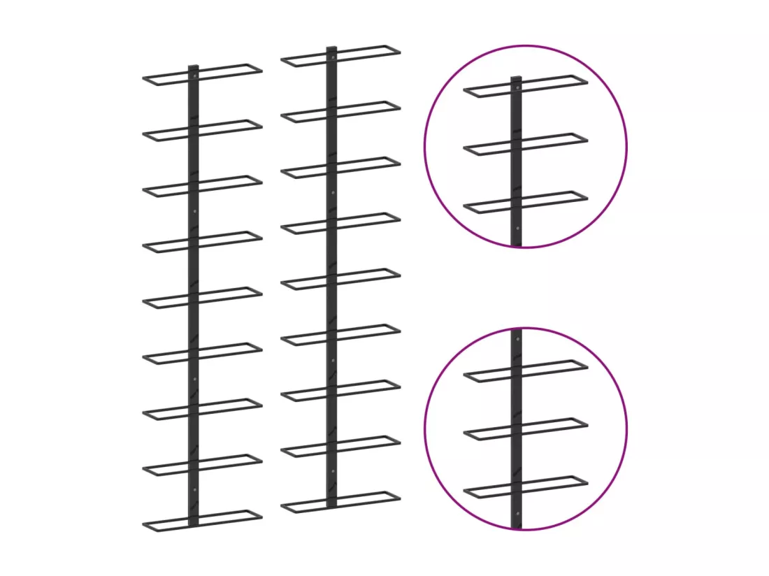 Casiers à bouteilles muraux pour 18 bouteilles 2 pcs Noir Fer
