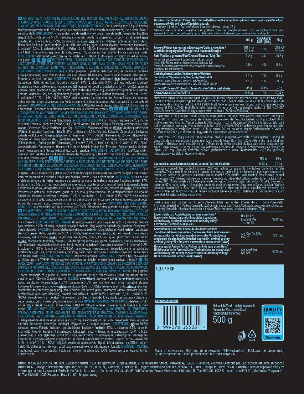 Biotech USA Iso Whey Zero 500g