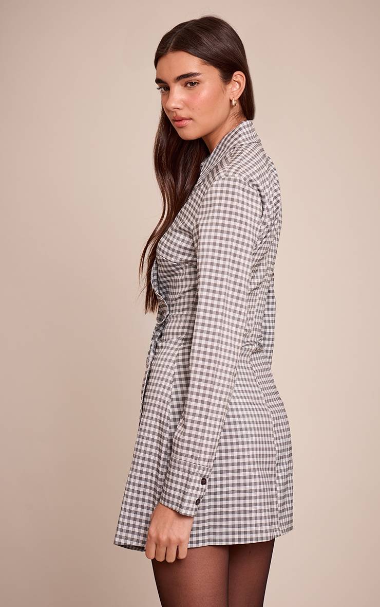 Gris Robe Chemise À Carreaux Boutonnée