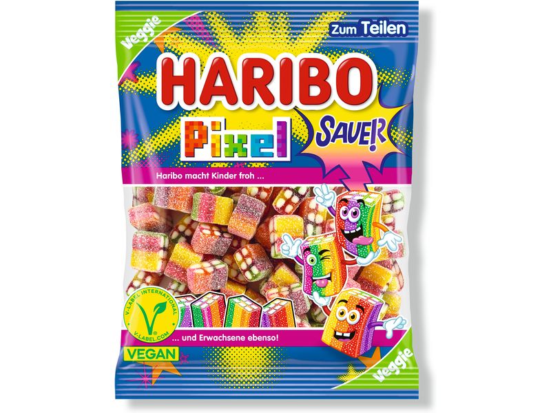Haribo Gummibonbons Pixel Sauer vegan 160 g Saure Fruchtgummis