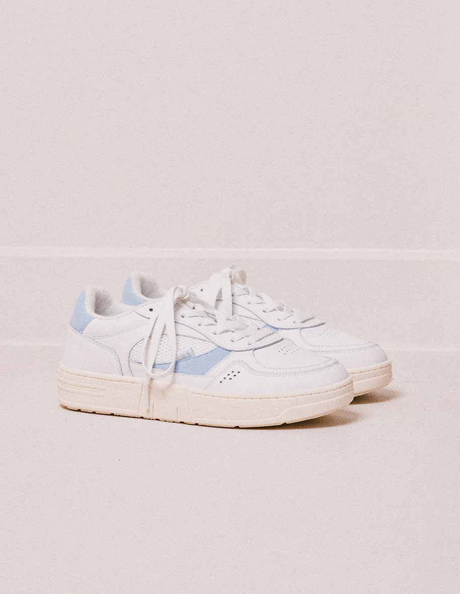Baskets basses Aimée - Cuir recyclé et suède vegan blanc ciel