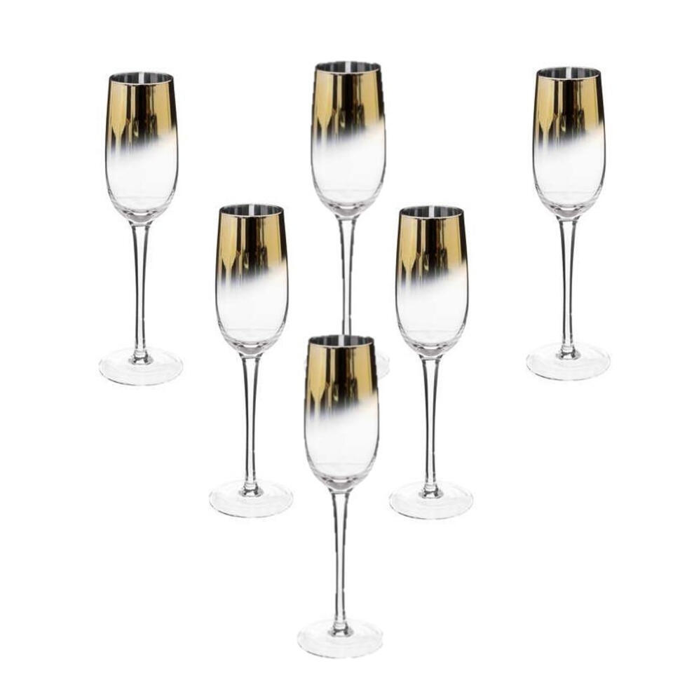 Secret de Gourmet 6x Champagneglazen/flutes - goud - 210 ml