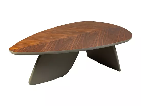 OJA - Table Basse Plateau Plaquage Noyer Pieds Laqué Kaki Mat