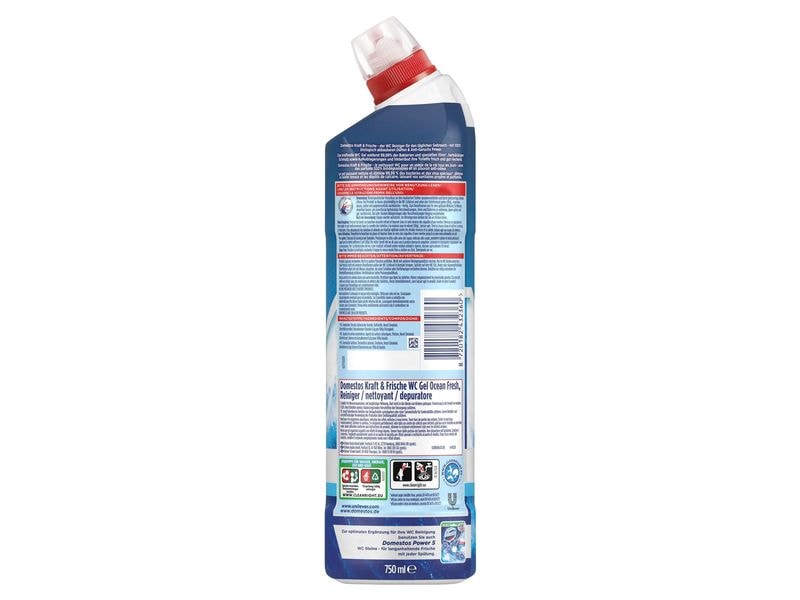 Domestos WC-Reiniger Aktiv Kraft Ocean Fresh WC Gel 750 ml Reinigungsmittel für die Toilette mit frischem Ocean-Duft