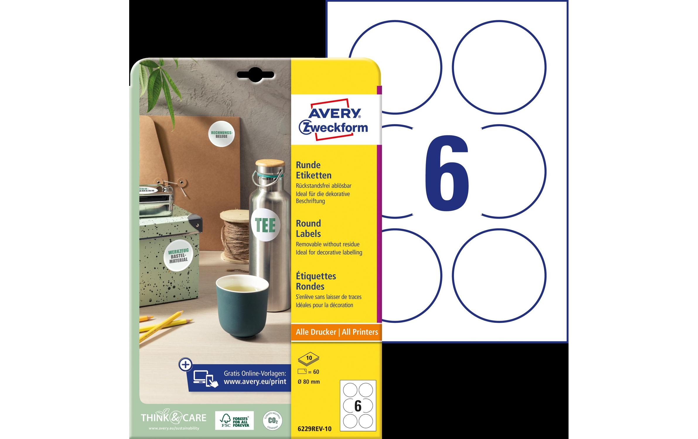 Runde Etiketten Ø 80 mm, 10 Blatt, ablösbarUmweltfreundliche Produkt-Etiketten