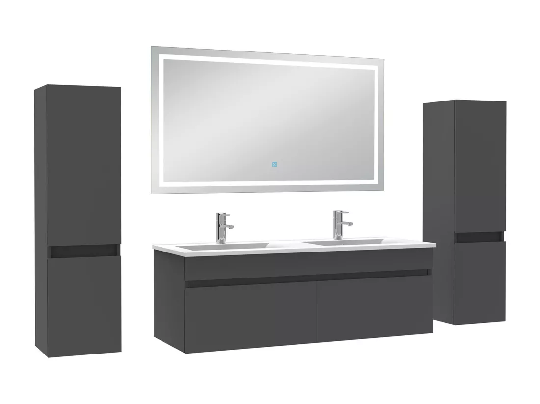 Ensemble meubles Salle de Bain 120cm avec colonne + miroir lumineux 3 couleurs Anthracite