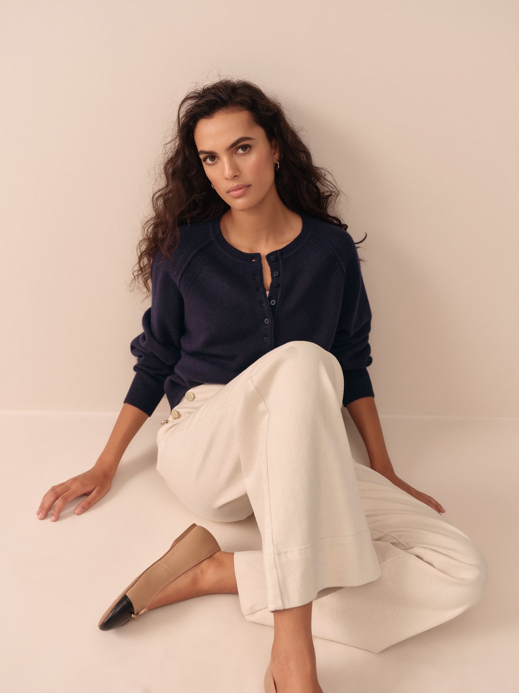 Donkerblauw - 100% Lamswol N.Premium Henley Trui met Ronde Hals