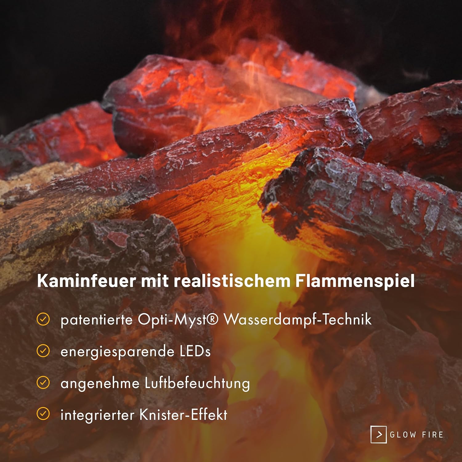 GLOW FIRE Wasserdampf Kamin OGF 1 Mini (Standkamin) - Elektrokamin mit realistischen LED 3D-Flammen, Knistereffekt & Fernbedienung, 55x96x40 cm - Opti-Myst 400 Elektro Kamin, Grau