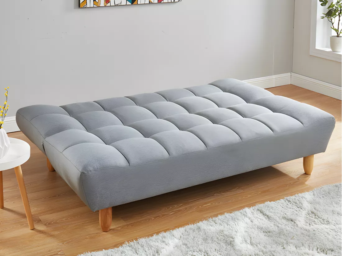 Canapé 3 places convertible clic clac en tissu gris ESTEBAN