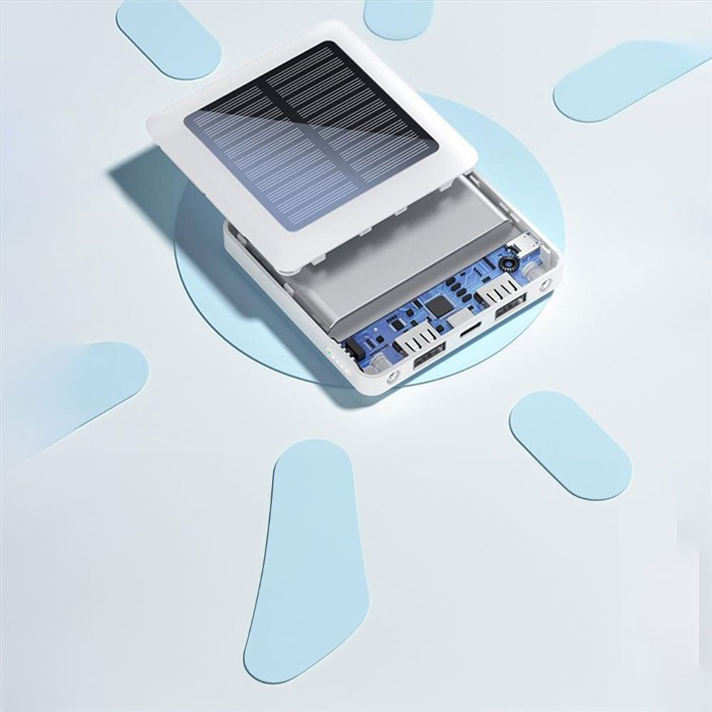 (5000mAh) Dual USB A / USB C Solar Powerbank Qi Wireless Ladegerät mit Taschenlampe - Schwarz