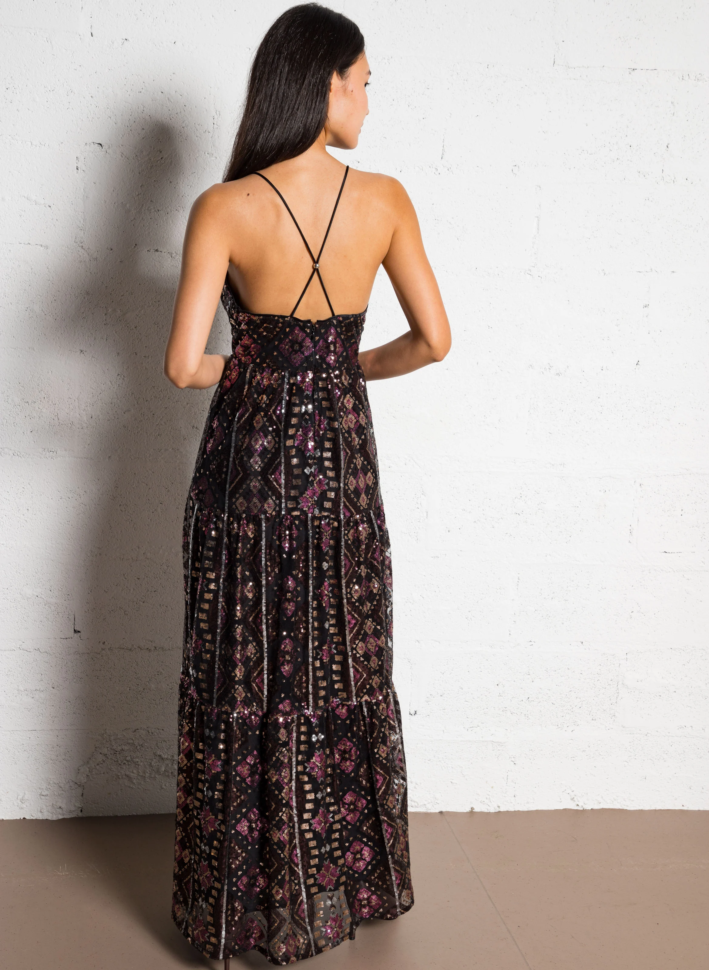 PENELOPE - Robe longue à sequins | Noir