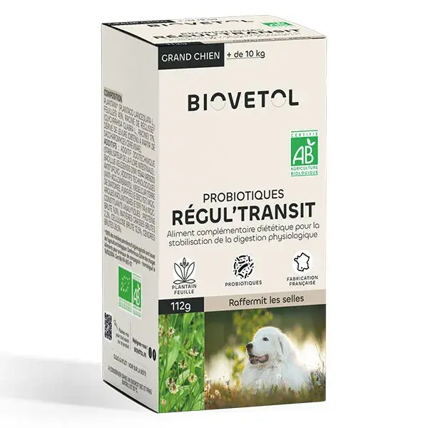Biovetol - Pó orgânico Regul'Transit para cães de grande porte (acima de 10 kg) - 112 g